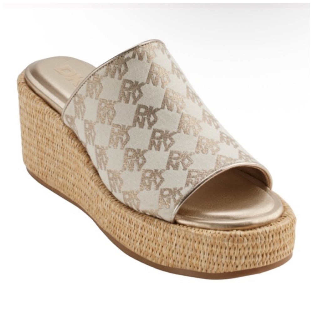 DKNY • Conrad Slip-on Slingback Bone Logo Sandals Wedge Mules